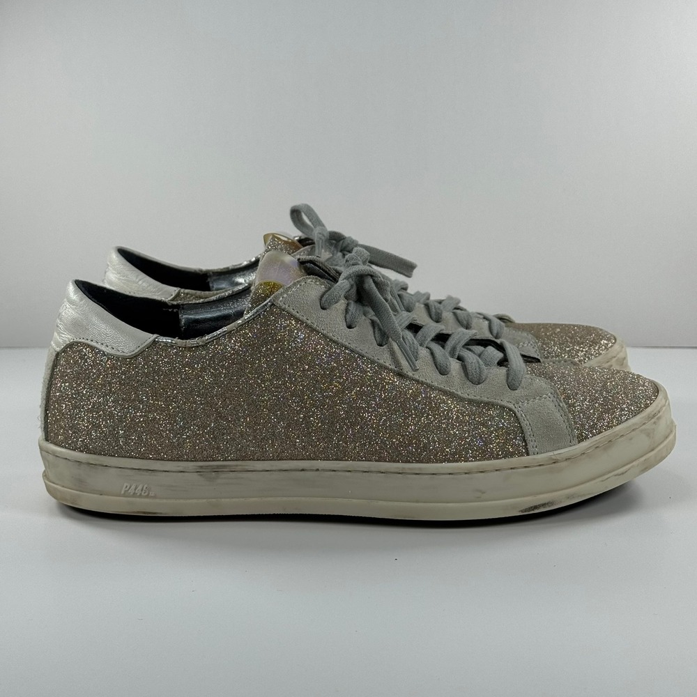 P448 John Champagne Gold Glitter Suede Low Top‎ Sneakers Womens 38 IT 8 US